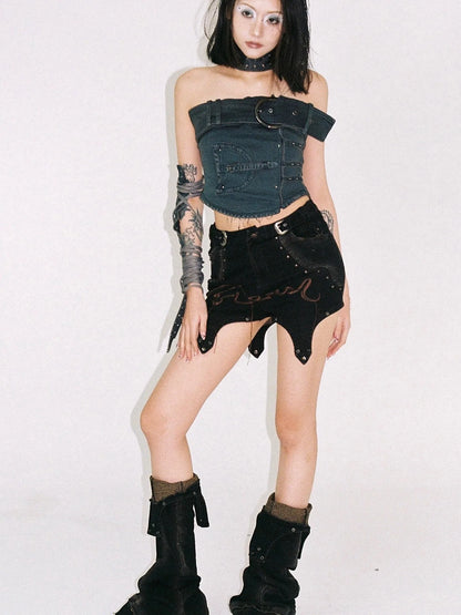 Shaped Washed Denim Tube Top