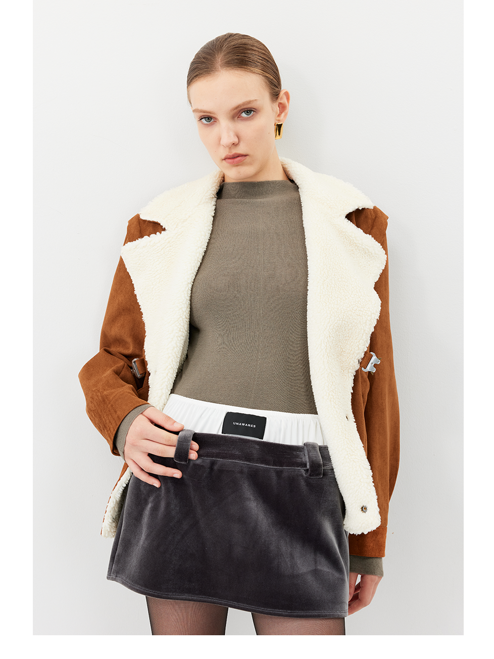 Shearling Collar Snap Suede Jacket