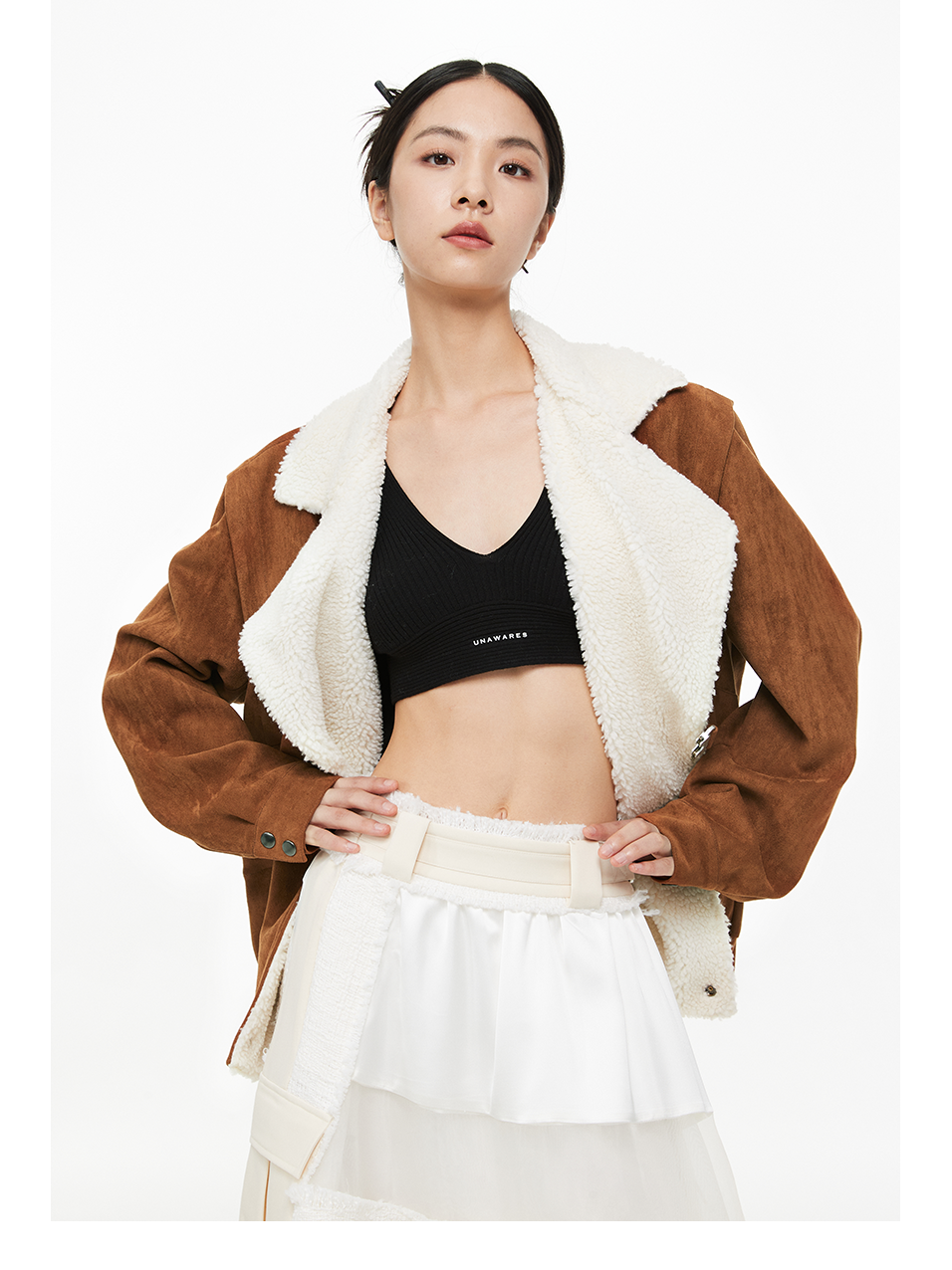 Shearling Collar Snap Suede Jacket