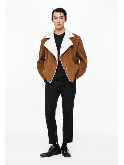 Shearling Collar Snap Suede Jacket