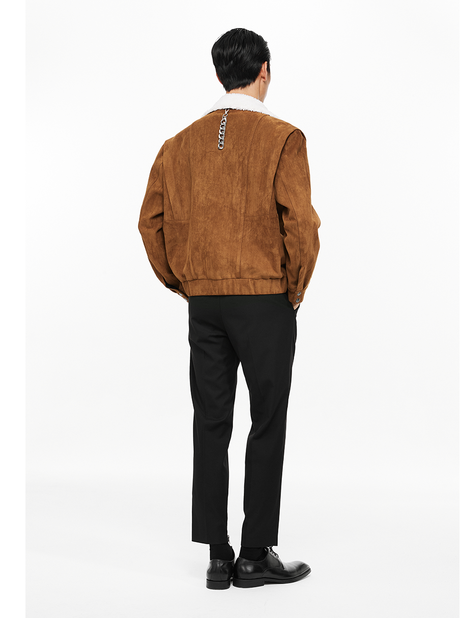 Shearling Collar Snap Suede Jacket