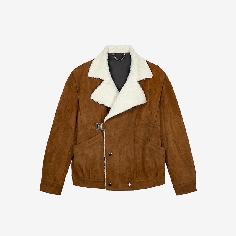 Shearling Collar Snap Suede Jacket