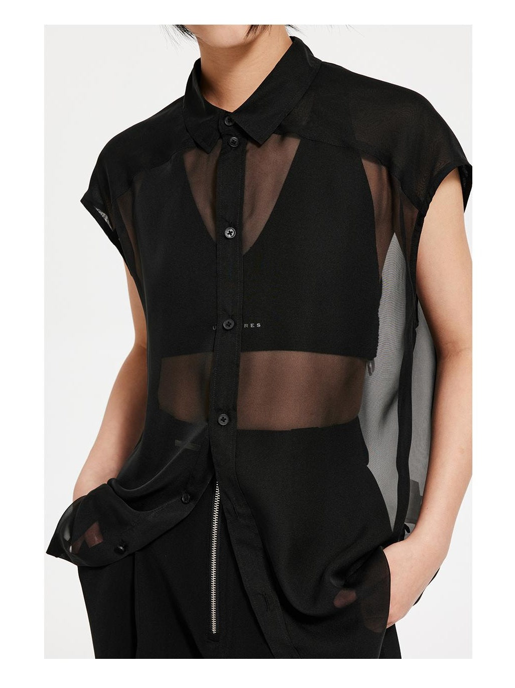 Sheer Double U Sleeveless Blouse