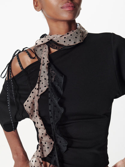 2th Desire Sheer Flocked Vintage Polka Dot Scarf Summer Chiffon Shawl