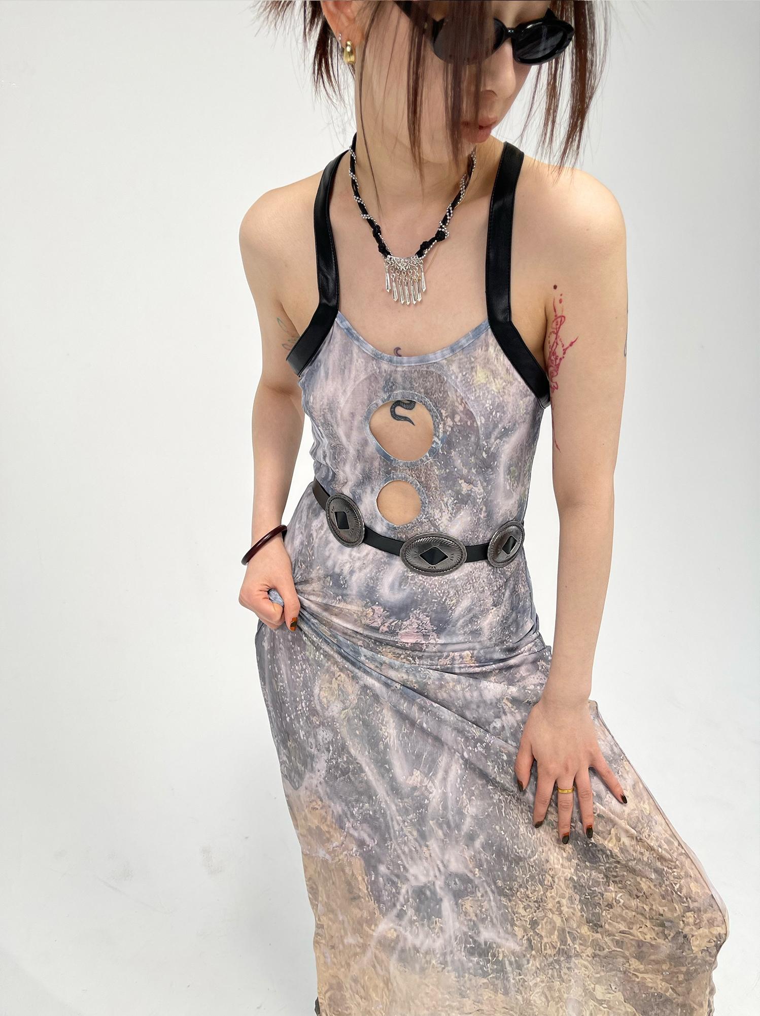 Sheer Floral Stretchy Slim Sleeveless Backless Dress