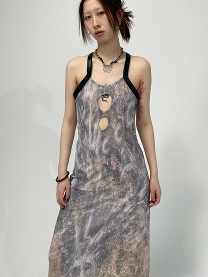 Sheer Floral Stretchy Slim Sleeveless Backless Dress