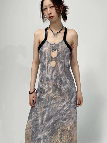 Sheer Floral Stretchy Slim Sleeveless Backless Dress