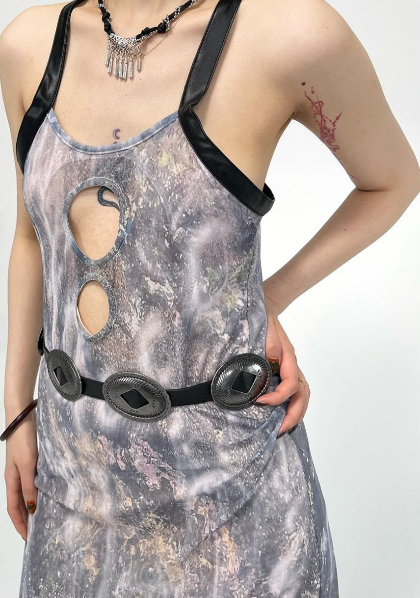 Sheer Floral Stretchy Slim Sleeveless Backless Dress