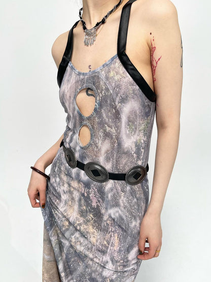 Sheer Floral Stretchy Slim Sleeveless Backless Dress