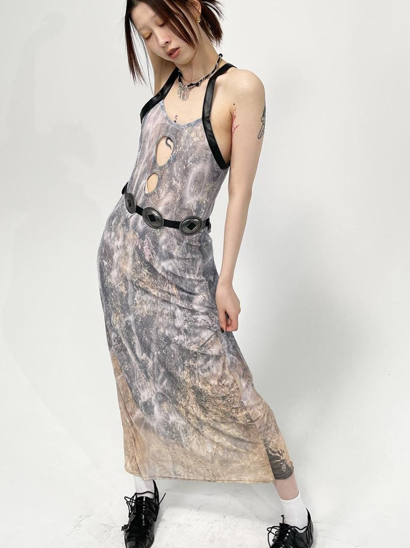 Sheer Floral Stretchy Slim Sleeveless Backless Dress