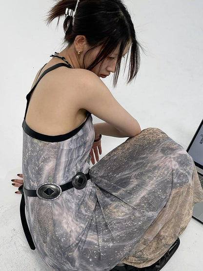 Sheer Floral Stretchy Slim Sleeveless Backless Dress