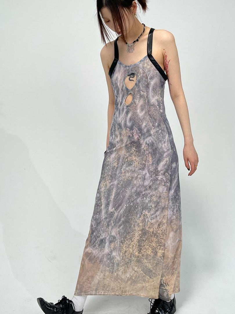 Sheer Floral Stretchy Slim Sleeveless Backless Dress