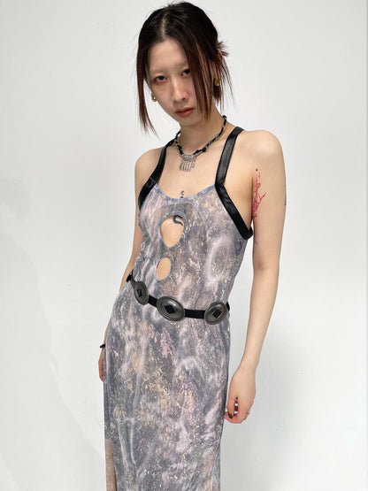 Sheer Floral Stretchy Slim Sleeveless Backless Dress