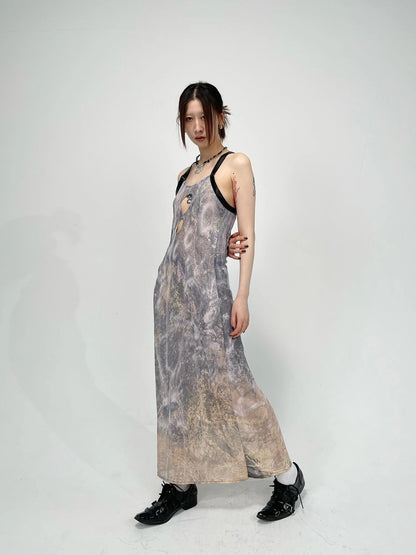 Sheer Floral Stretchy Slim Sleeveless Backless Dress