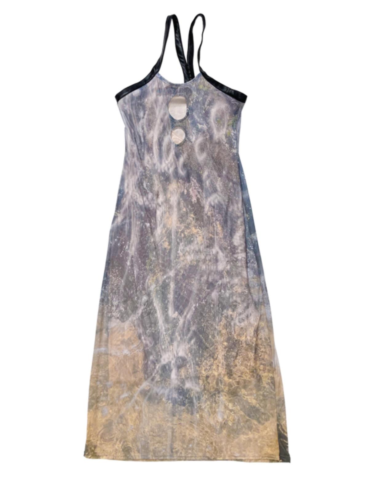 Sheer Floral Stretchy Slim Sleeveless Backless Dress