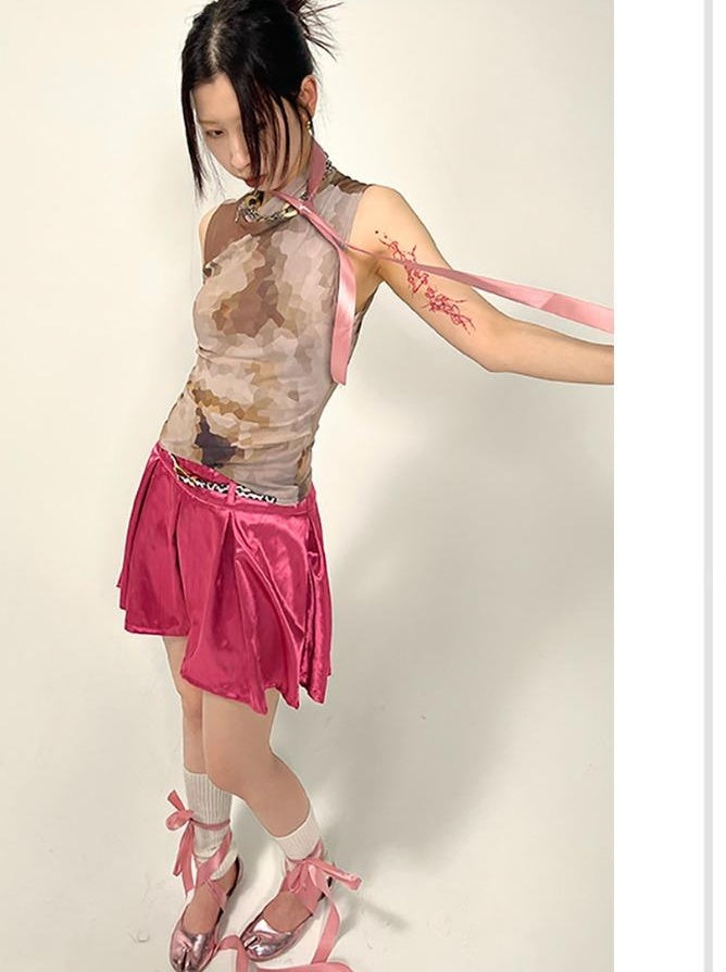 Sheer Floral Stretchy Slim Sleeveless Backless Dress