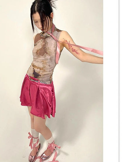 Sheer Floral Stretchy Slim Sleeveless Backless Dress