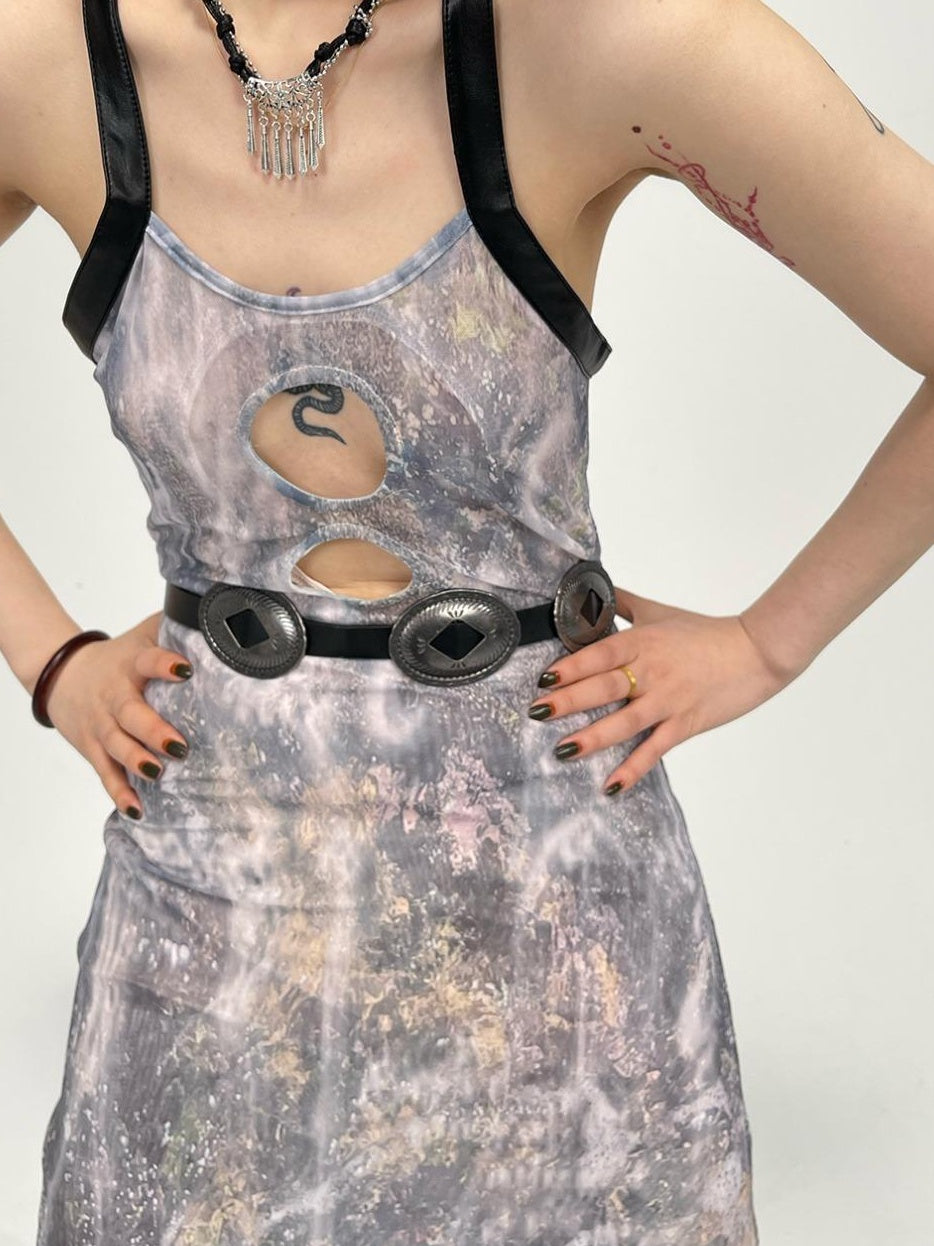 Sheer Floral Stretchy Slim Sleeveless Backless Dress