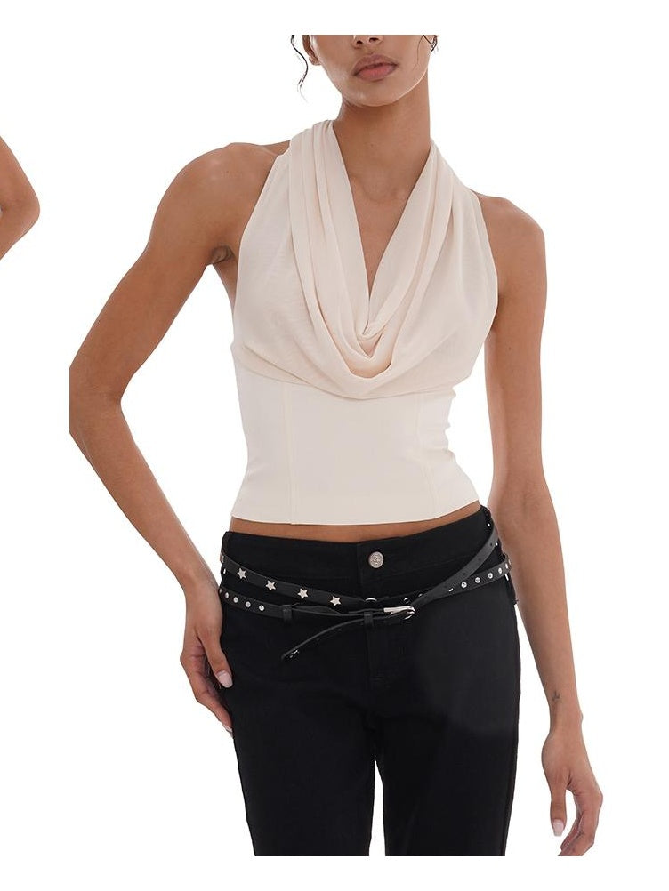 Sheer Halter Neck Wrap Waist Top