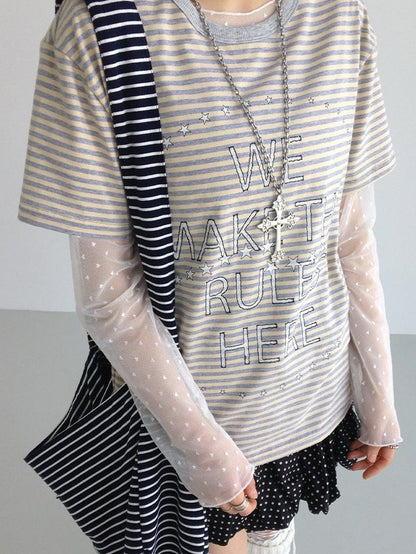 atrandom Sheer Lace Love Mesh Lightweight Layering Top