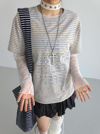 atrandom Sheer Lace Love Mesh Lightweight Layering Top