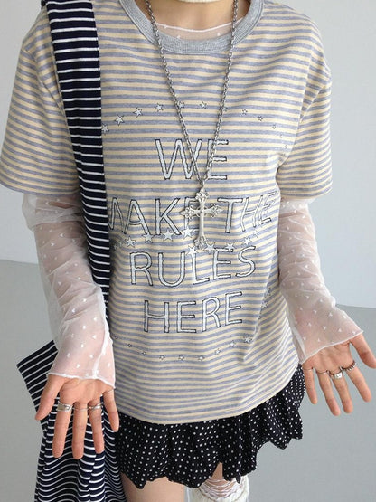 atrandom Sheer Lace Love Mesh Lightweight Layering Top
