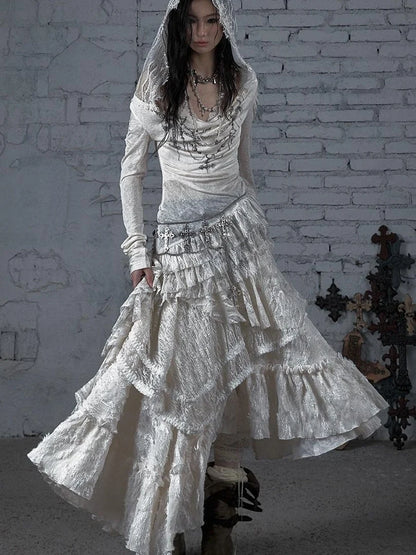 Sheer Lace Punk Print Hooded Knit Dress