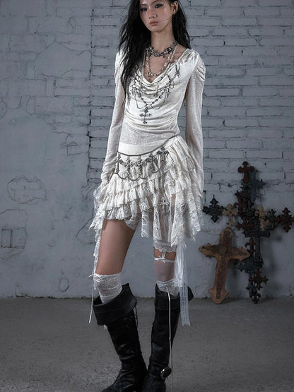 Sheer Lace Punk Print Hooded Knit Dress