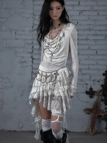 Sheer Lace Punk Print Hooded Knit Dress