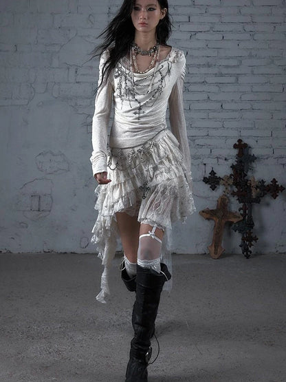 Sheer Lace Punk Print Hooded Knit Dress