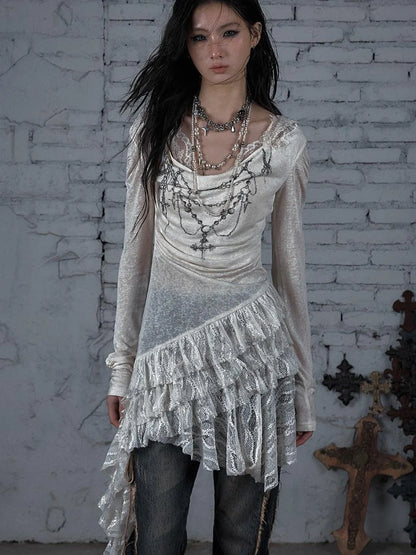 Sheer Lace Punk Print Hooded Knit Dress