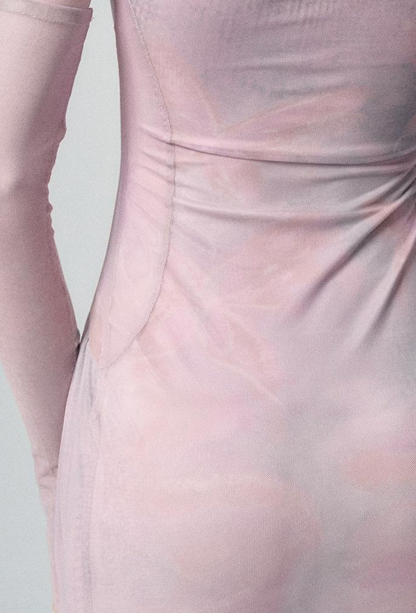 OfAkiva Sheer Mesh Ruffled Mermaid Maxi Dress With Print