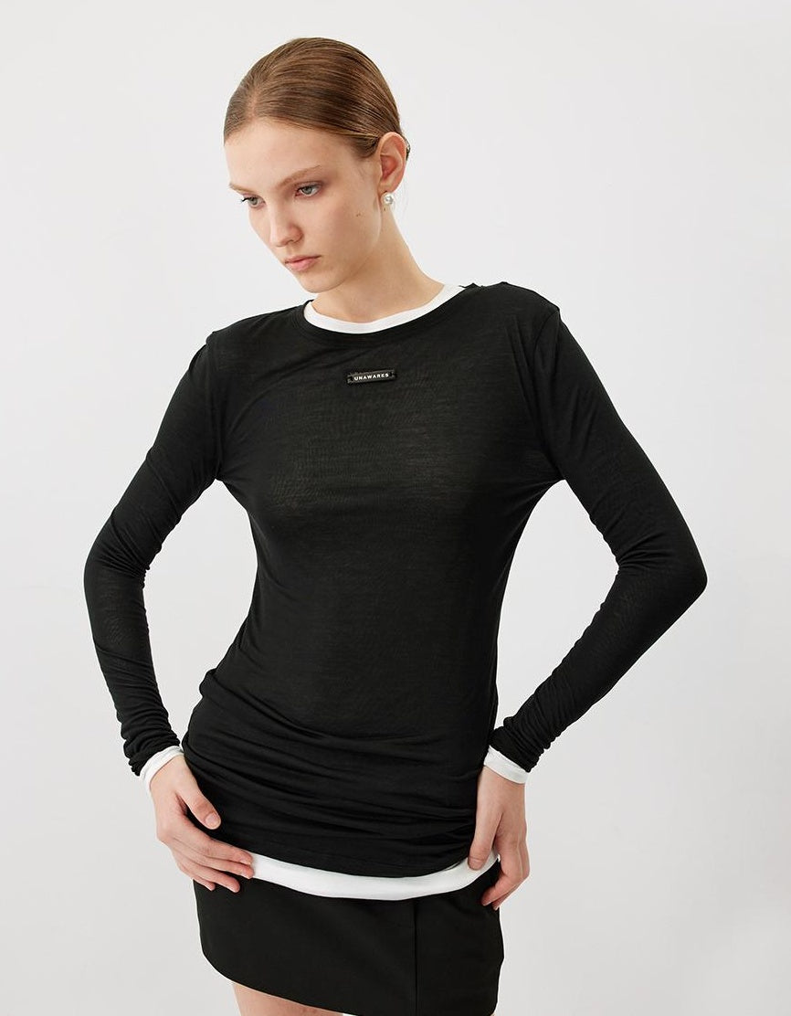 Sheer Round Neck Long Sleeve Top