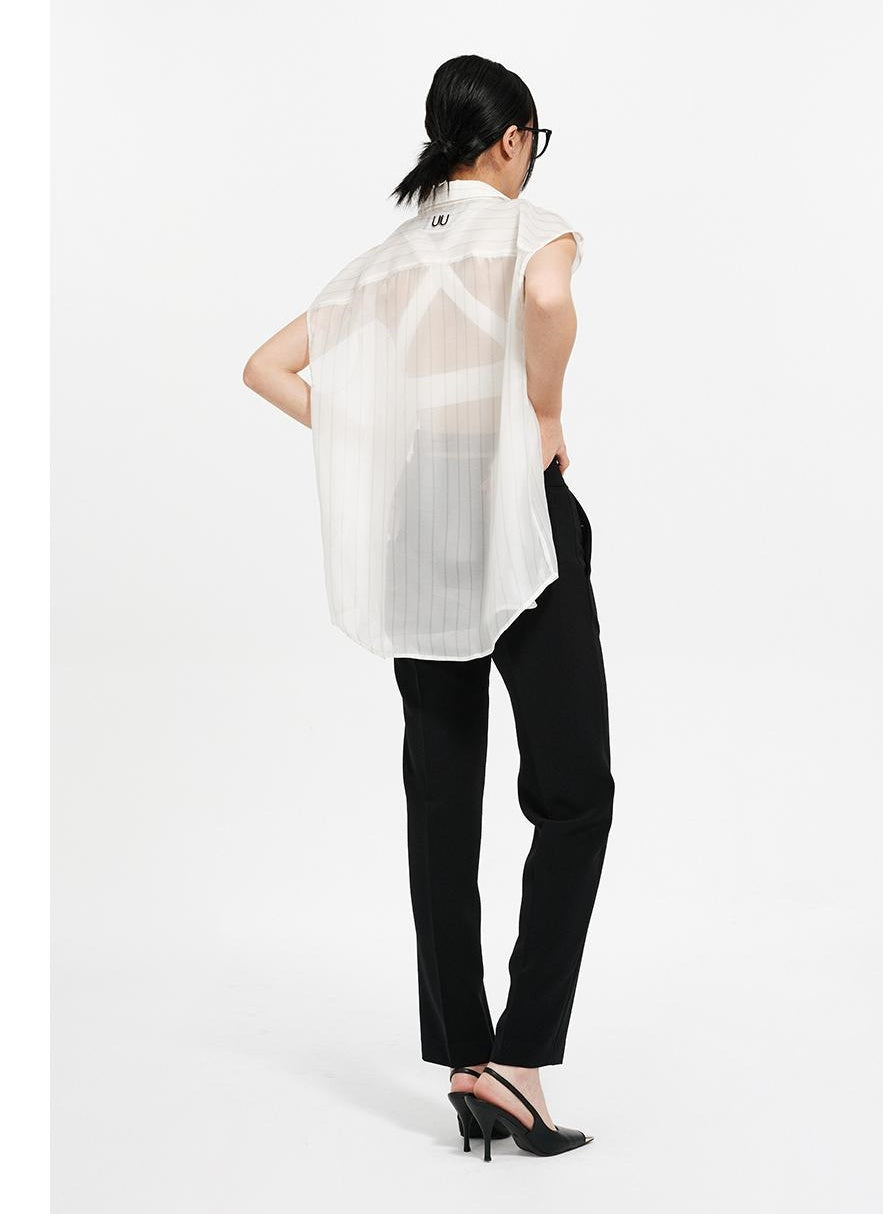 Sheer Sleeveless U-Neck Blouse