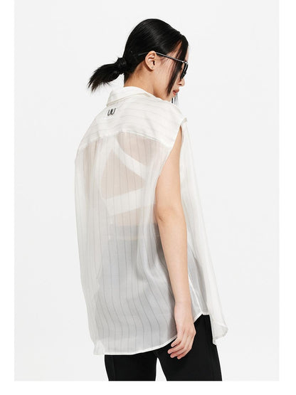 Sheer Sleeveless U-Neck Blouse