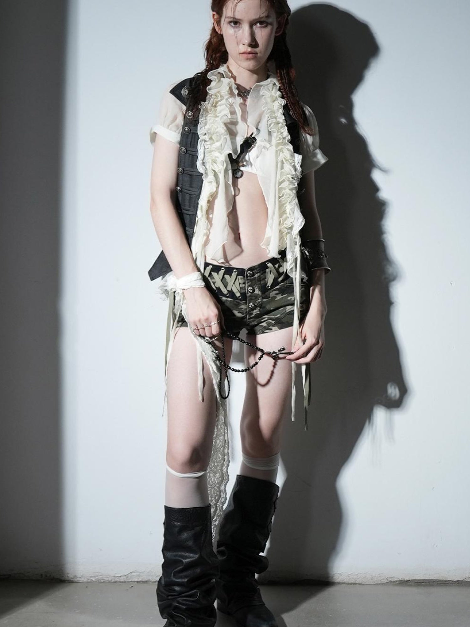 DoublePunch Sheer Textured Jellyfish Blouse With Layered Hem Shirt