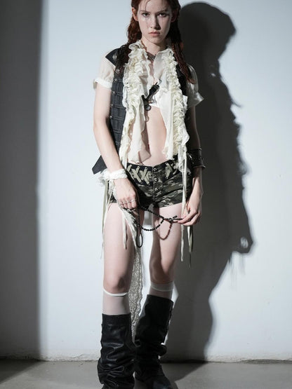 DoublePunch Sheer Textured Jellyfish Blouse With Layered Hem Shirt