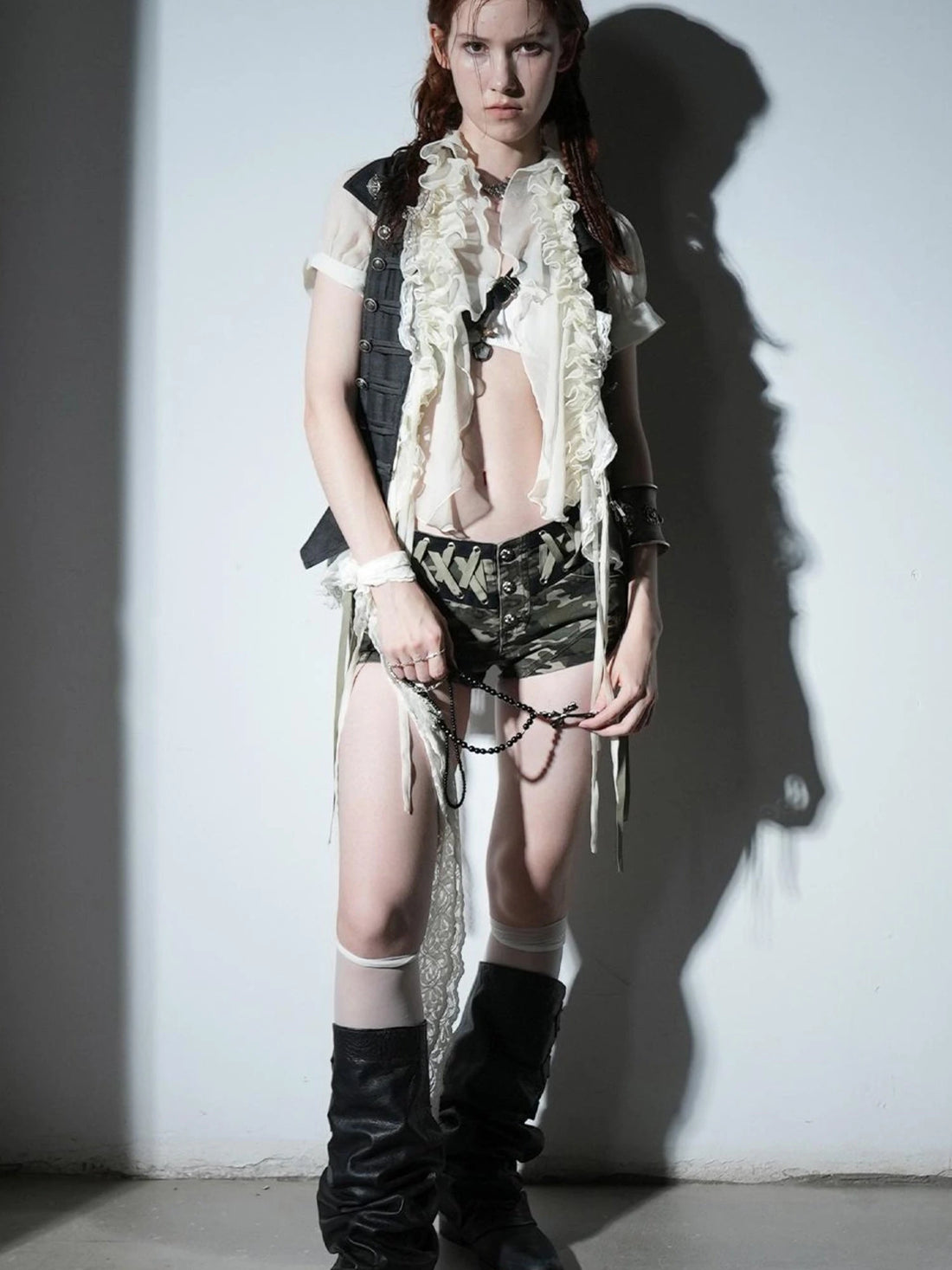 Sheer Textured Jellyfish Blouse With Layered Hem Shirt