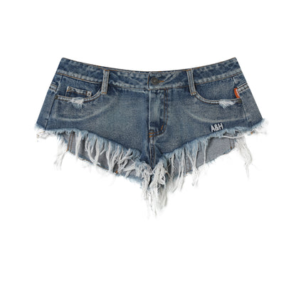 Achihara Frayed Edge Denim Shorts 2025 Summer Low Rise Triangle Casual