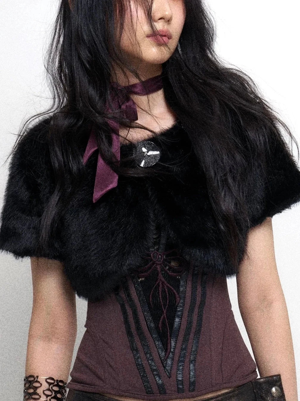 Black Filled Lace Up Bustier Crop Top And Shorts Set