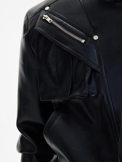 Peoplesense Short Metal Zipper Biker Jacket Slim Fit Unisex Leather Coat