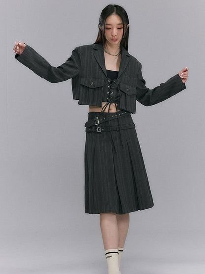 DIDDI MODA Short Sleeve Rope Tie Cargo Blazer