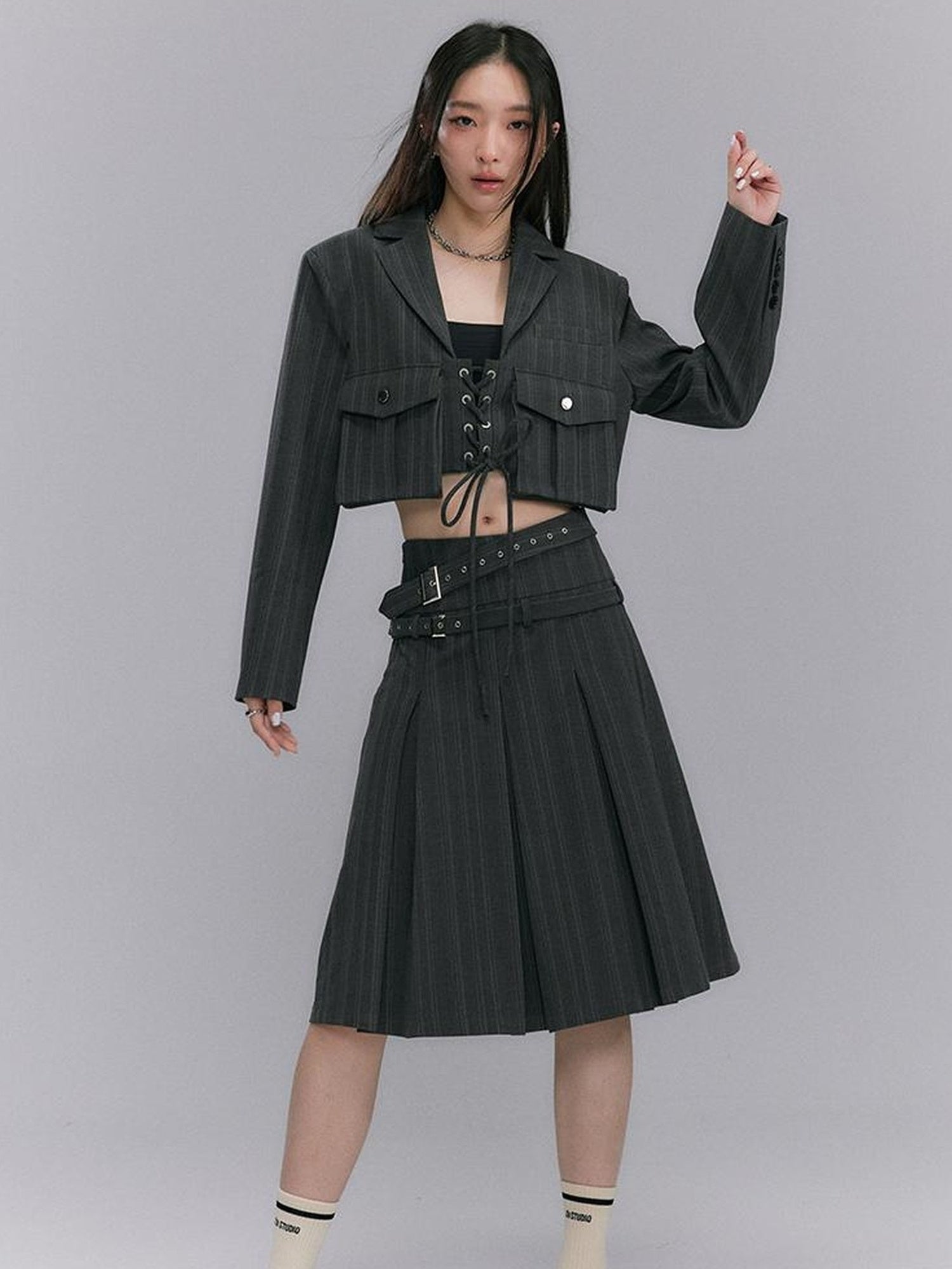 DIDDI MODA Short Sleeve Rope Tie Cargo Blazer