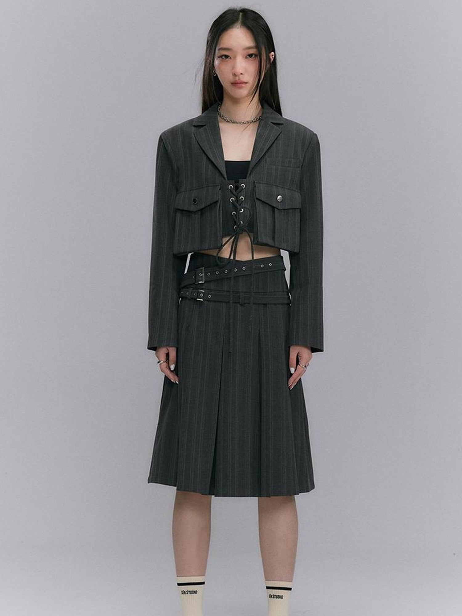 DIDDI MODA Short Sleeve Rope Tie Cargo Blazer