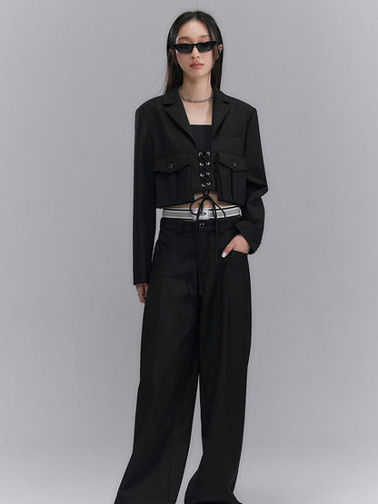 DIDDI MODA Short Sleeve Rope Tie Cargo Blazer