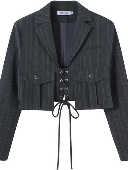 DIDDI MODA Short Sleeve Rope Tie Cargo Blazer