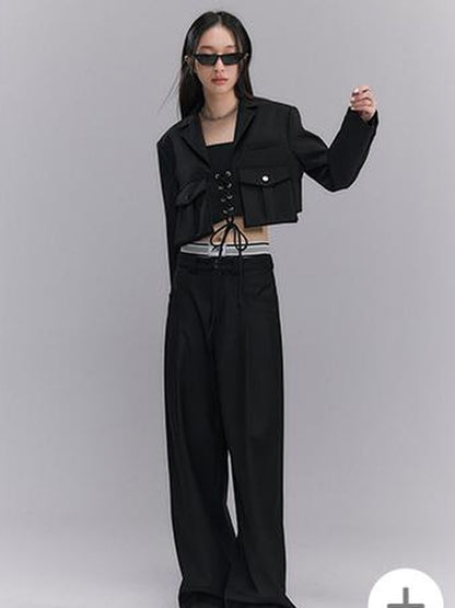 DIDDI MODA Short Sleeve Rope Tie Cargo Blazer