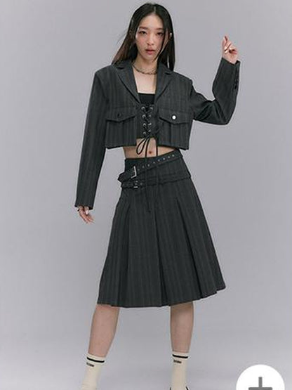 DIDDI MODA Short Sleeve Rope Tie Cargo Blazer