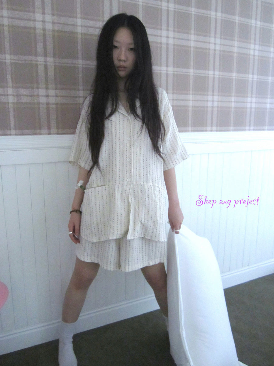 ang project Summer Star Double Layer Cotton Gauze Short Sleeve Sleepwear Set