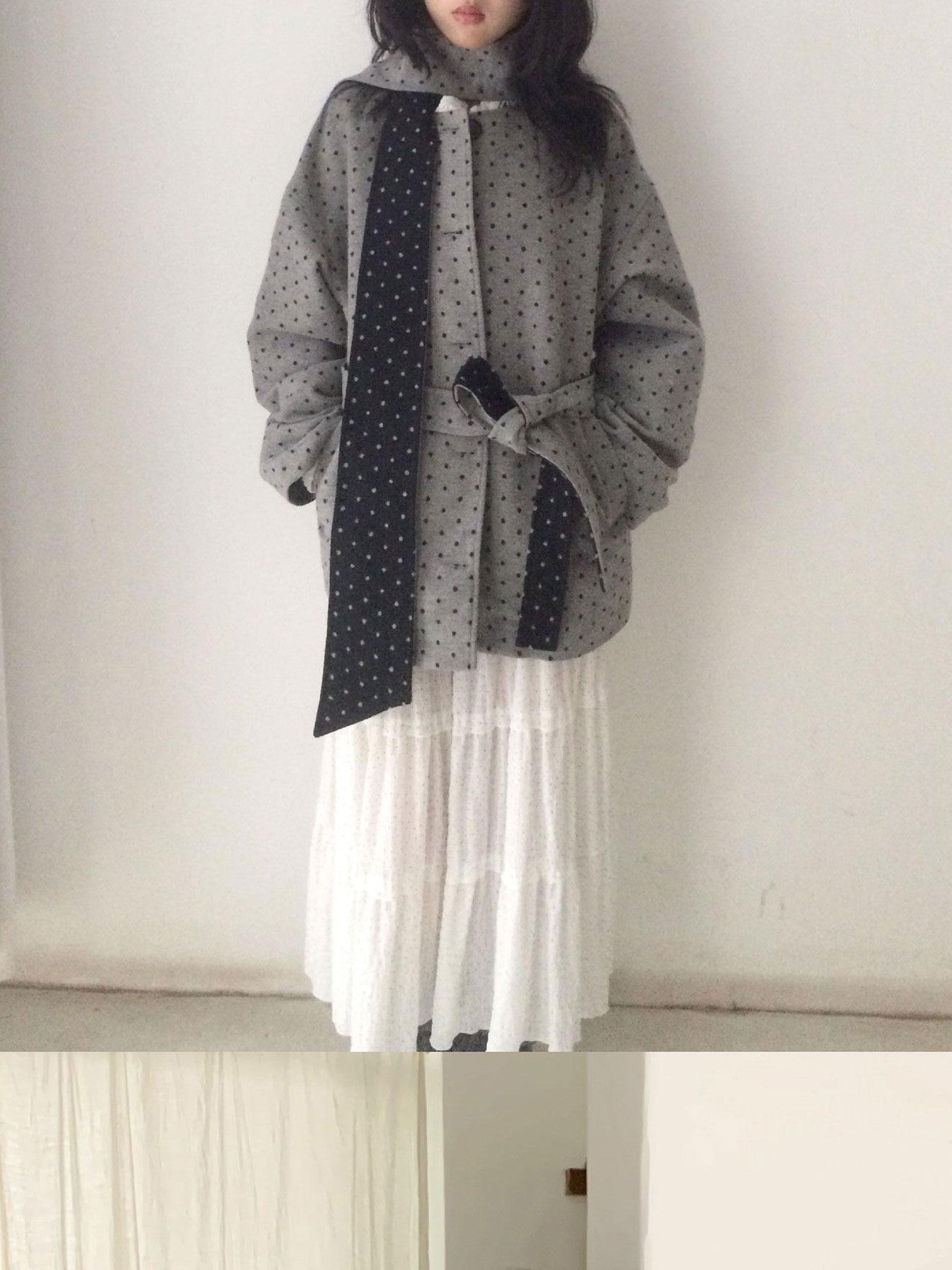 SicAstra Black Grey Polka Dot Scarf Belted Wide Fit Women&